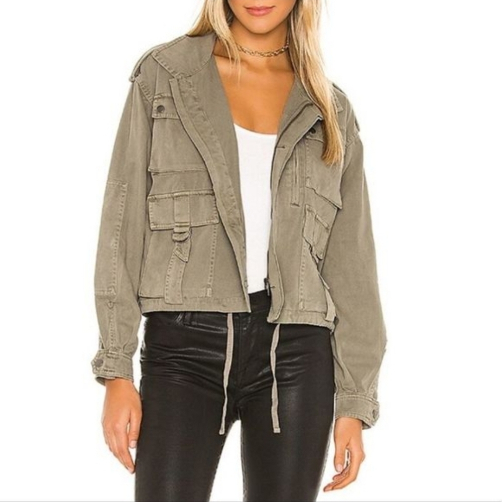 Revolve Pistola Ashton 100% Cotton Khaki Military Jacket Olive Green Army